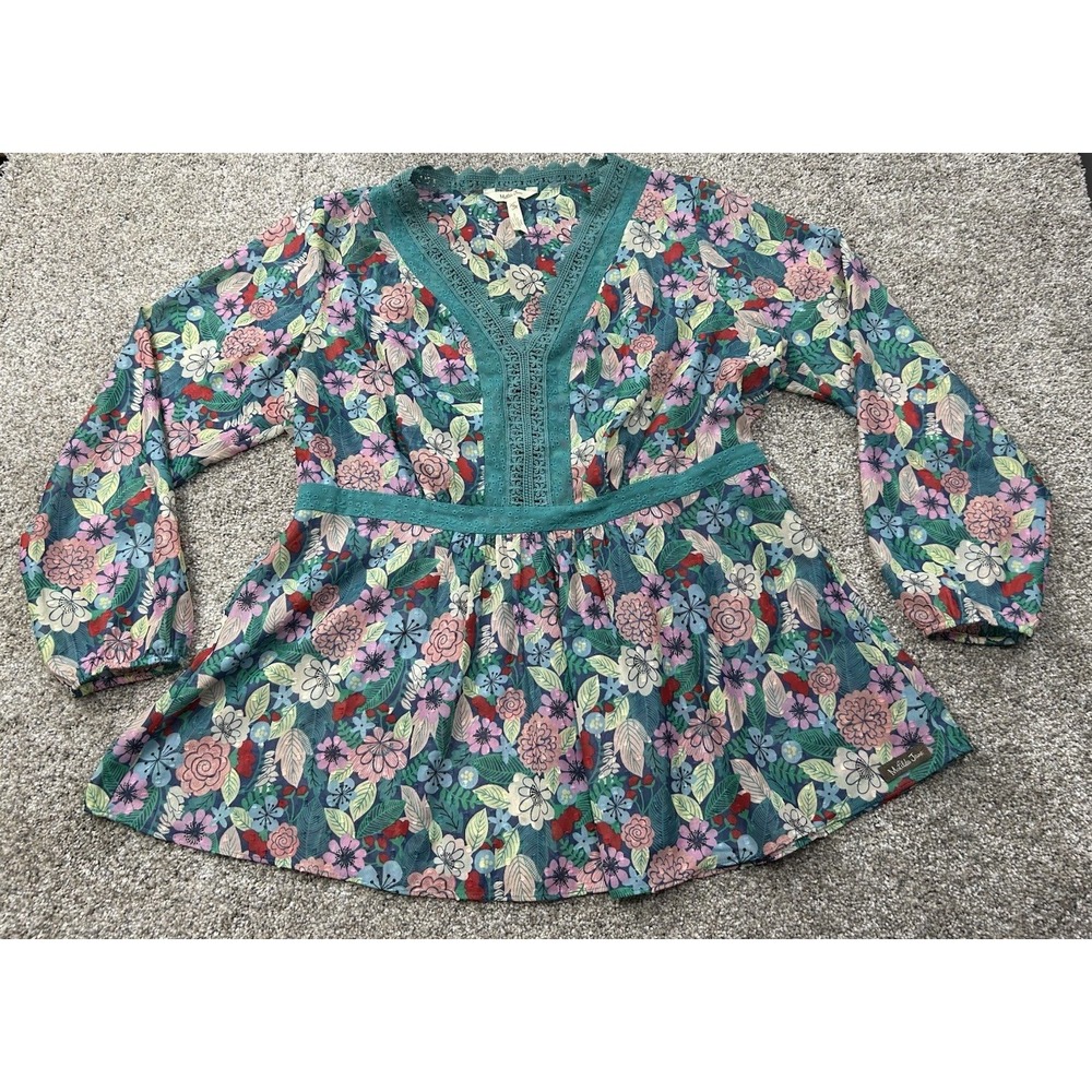 Matilda Jane Kookaburra Top Tunic Blouse Embroidered Trim Peasant Semi Sheer XL